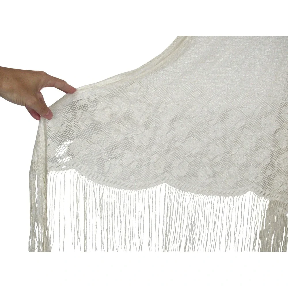 VTG SALLY GEE White w/GOLD METALLIC Floral Eyelet Crochet EVENING WRAP SHAWL OS
